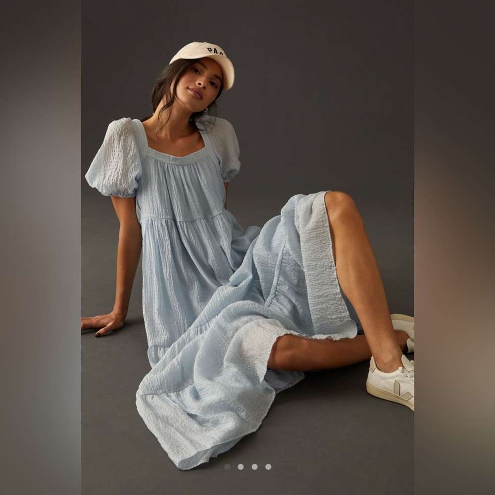 By Anthropologie Tiered Puff-Sleeve Maxi Dress